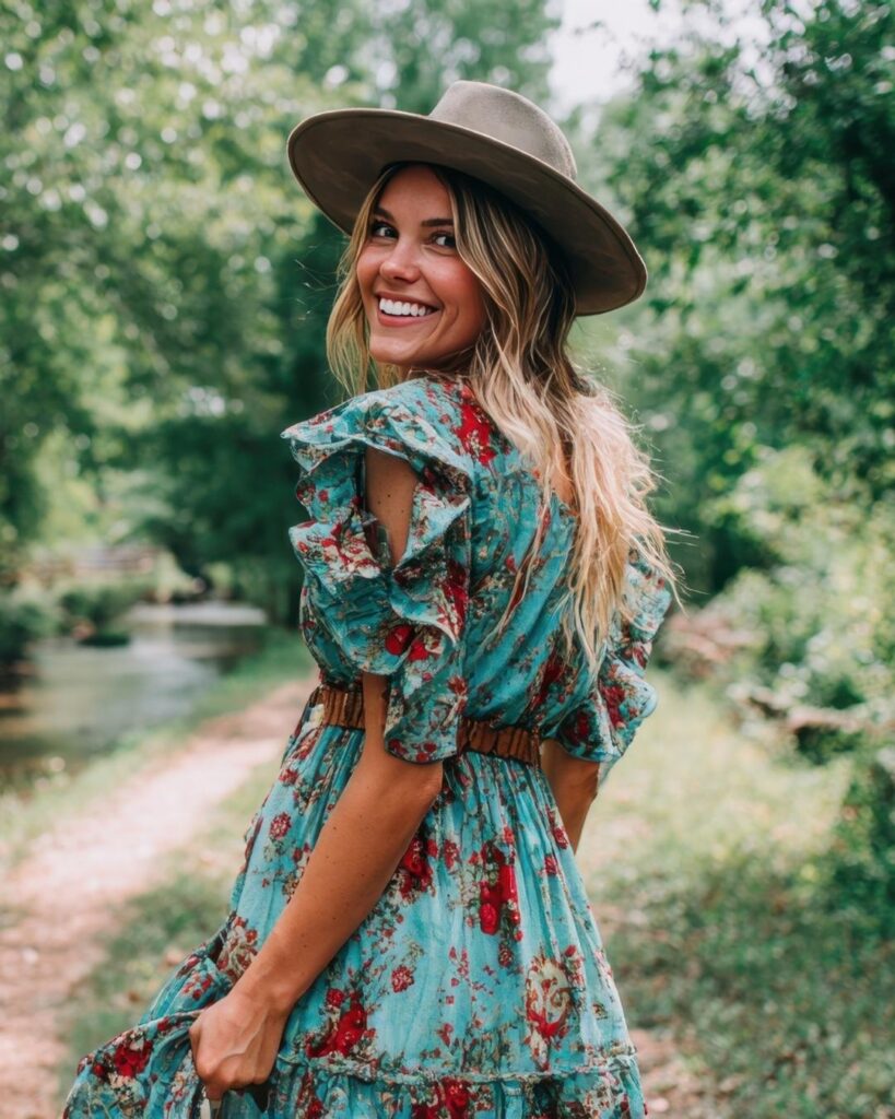 Persona sonriendo al aire libre sin lentes, disfrutando una vista panorámica